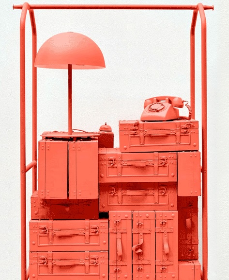 Coral Pantone Pantry luggage and telephone installation at the Alida Hotel