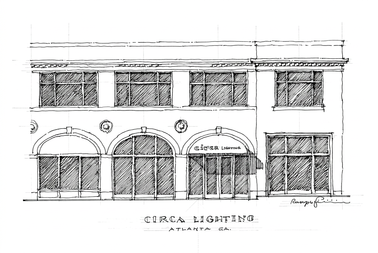 Architectural sketch of the Circa Lighting Atlanta showroom facade